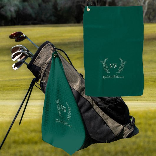 Golfer elegant monogram donkergroen golfhanddoek