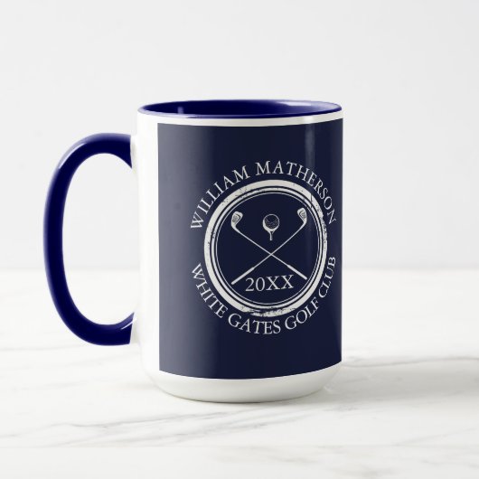 Golfer en clubnaam datum Navy Blue Mok (Links)