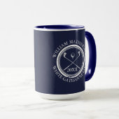 Golfer en clubnaam datum Navy Blue Mok (Voorkant rechts)