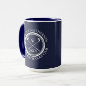 Golfer en clubnaam datum Navy Blue Mok (Voorkant links)