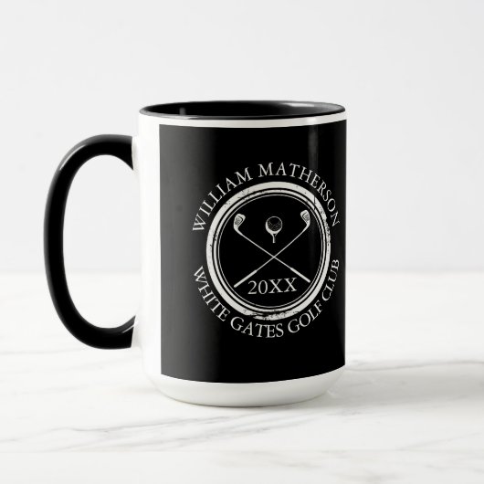 Golfer en clubnaam datum zwart-wit mok (Links)