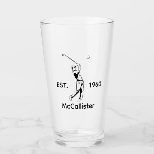 Golfer en gepersonaliseerde naam en jaar glas (Voorkant)