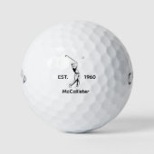 Golfer en gepersonaliseerde naam en jaar golfballen (Voorkant)