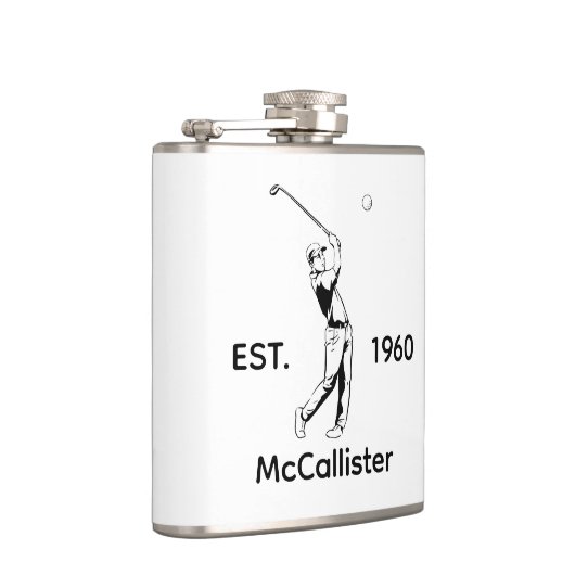 Golfer en gepersonaliseerde naam en jaar heupfles (Rechts)