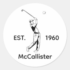 Golfer en gepersonaliseerde naam en jaar ronde sticker
