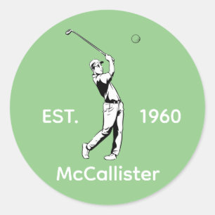 Golfer en gepersonaliseerde naam en jaar ronde sticker