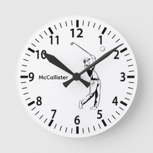 Golfer en gepersonaliseerde naam en jaar Wall Ronde Klok (Voorkant)