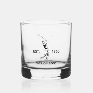 Golfer en gepersonaliseerde naam en jaar whisky glas
