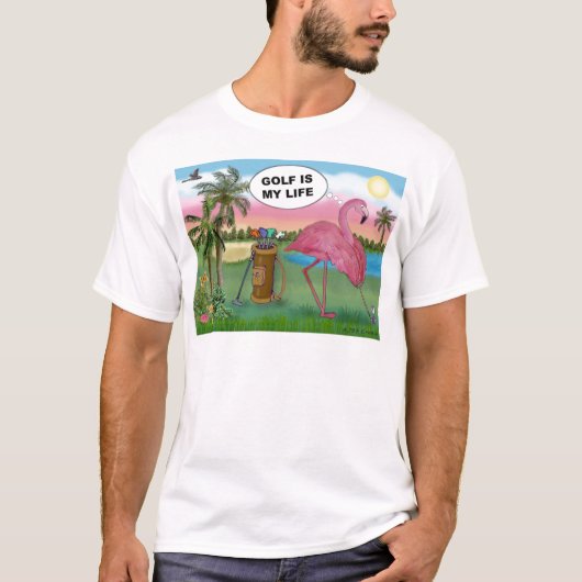 Golfer Flamingo - Golf is mijn leven T-shirt (Voorkant)