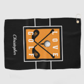 Golfer Fun Golf Lover Naam Sjabloon Zwart & Sinaas Golfhanddoek (Horizontaal)