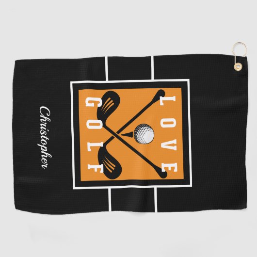 Golfer Fun Golf Lover Naam Sjabloon Zwart & Sinaas Golfhanddoek (Horizontaal)