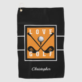 Golfer Fun Golf Lover Naam Sjabloon Zwart & Sinaas Golfhanddoek (Voorkant)