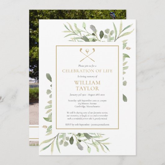 Golfer Funeral Celebration of Life Greenery Foto Kaart (Voorkant / Achterkant)