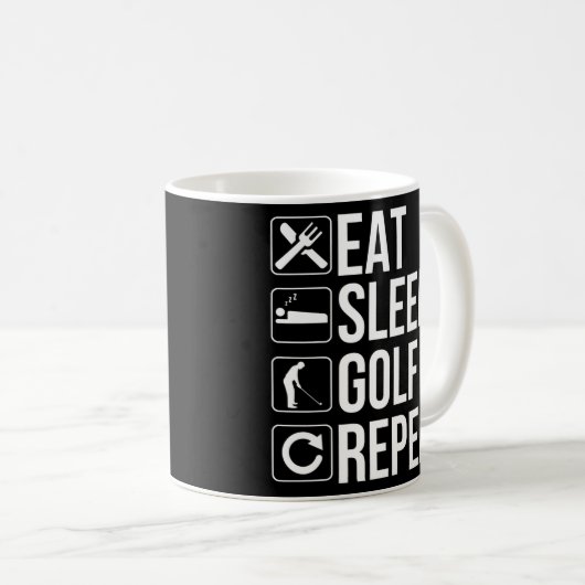 Golfer Funny Gift Eat Sleep Golf Herhalen Koffiemok (Voorkant rechts)