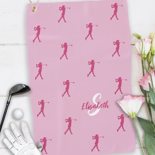 Golfer Geborduurde Naam Pro Sportuitrusting Roze Golfhanddoek