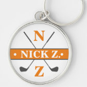 Golfer gepersonaliseerd 2-initialen Sinaasappel Sleutelhanger (Voorkant)