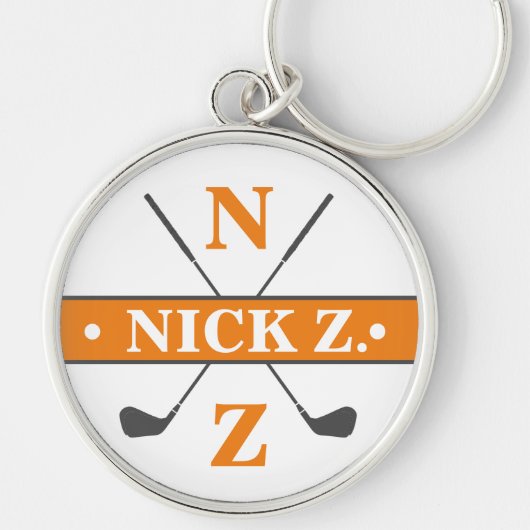 Golfer gepersonaliseerd 2-initialen Sinaasappel Sleutelhanger (Voorkant)