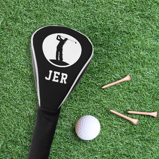 Golfer Gepersonaliseerde Monogram Initialen Zwart  Golfheadcover