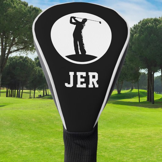Golfer Gepersonaliseerde Monogram Initialen Zwart  Golfheadcover