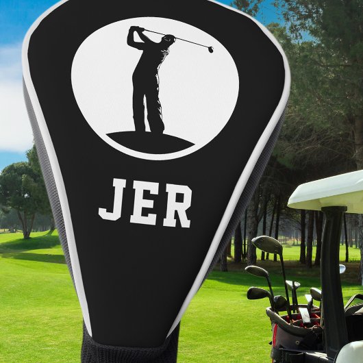 Golfer Gepersonaliseerde Monogram Initialen Zwart  Golfheadcover