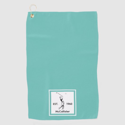Golfer Gepersonaliseerde naam en jaar Golfhanddoek (Voorkant)