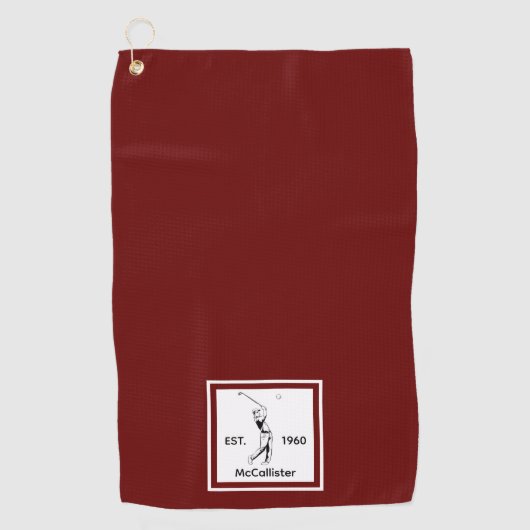 Golfer Gepersonaliseerde naam en jaar Golfhanddoek (Voorkant)
