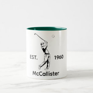 Golfer Gepersonaliseerde naam en jaar  Tweekleurige Koffiemok