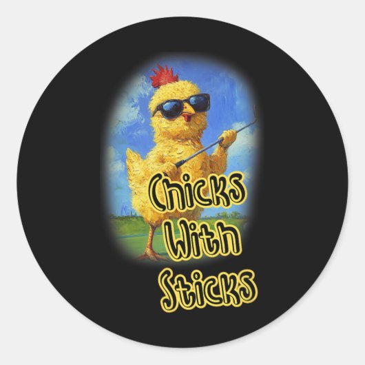 Golfer Girl Golfclub Grappige Golfstokken Met CH Ronde Sticker (Voorkant)