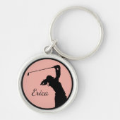 Golfer Girl Golfing Personalized Golf Sleutelhanger (Voorkant)
