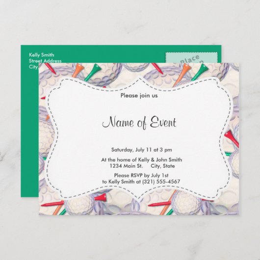 Golfer; Golf Balls & T - shirts Pattern Uitnodiging Briefkaart (Voorkant / Achterkant)