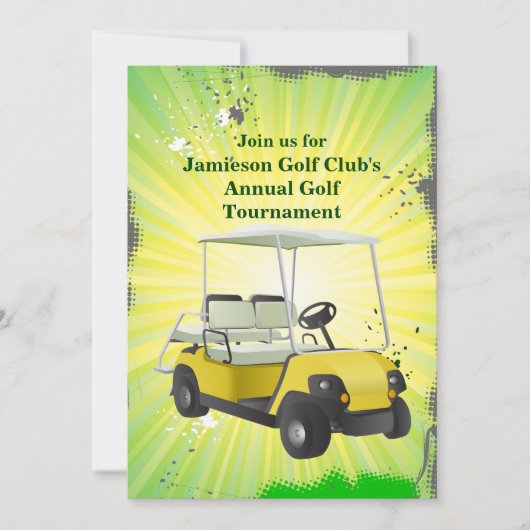 Golfer Golf Cart Golfing Tournament Invitation Kaart (Voorkant)