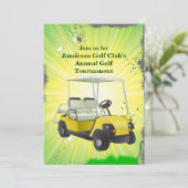 Golfer Golf Cart Golfing Tournament Invitation Kaart (Staand voorkant)