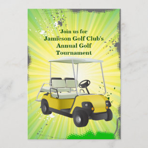 Golfer Golf Cart Golfing Tournament Invitation Kaart