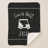 Golfer Golf Cart Monogrammed Initialen Black White Sherpa Deken (Voorkant)