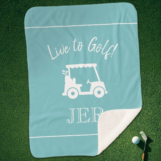 Golfer Golf Cart Monogrammed Initialen Blue Green Sherpa Deken