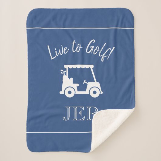 Golfer Golf Cart Monogrammed Initialen Classic Blu Sherpa Deken (Voorkant)