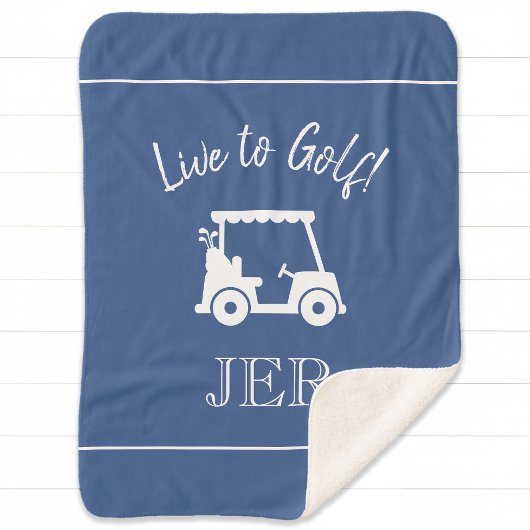 Golfer Golf Cart Monogrammed Initialen Classic Blu Sherpa Deken