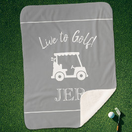 Golfer Golf Cart Monogrammed Initialen Gray White Sherpa Deken