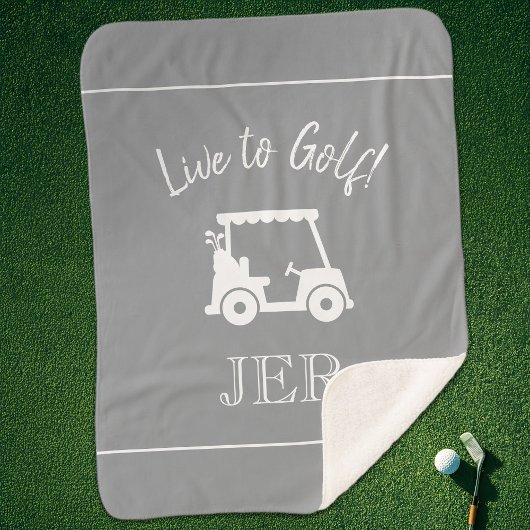 Golfer Golf Cart Monogrammed Initialen Gray White Sherpa Deken