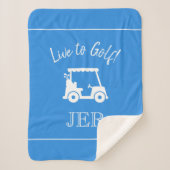 Golfer Golf Cart Monogrammed Initialen Light Blue Sherpa Deken (Voorkant)