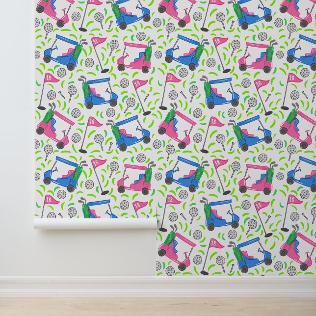 Golfer Golf Cart Preppy Behang (Applicatie)
