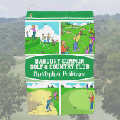 Golfer & Golf Club Name met 4 Funny Cartoons Golfhanddoek