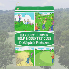 Golfer & Golf Club Name met 4 Funny Cartoons Golfhanddoek
