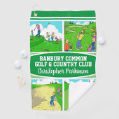 Golfer & Golf Club Name met 4 Funny Cartoons Golfhanddoek (Insitu)