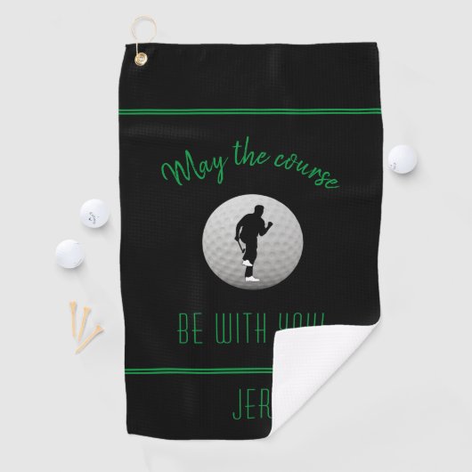 Golfer Golf Course Black Funny Modern Monogrammed Golfhanddoek (Insitu)