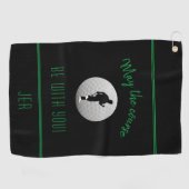 Golfer Golf Course Black Funny Modern Monogrammed Golfhanddoek (Horizontaal)