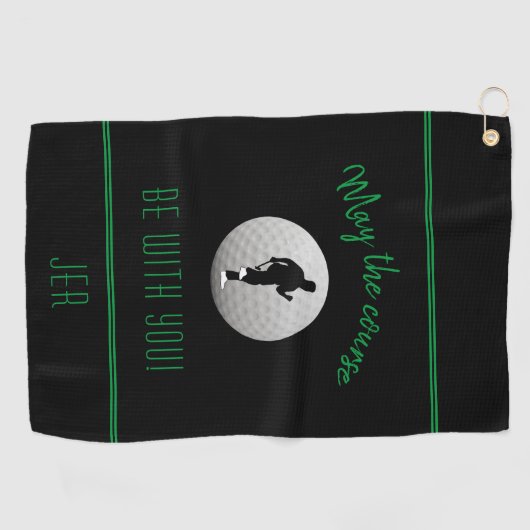 Golfer Golf Course Black Funny Modern Monogrammed Golfhanddoek (Horizontaal)