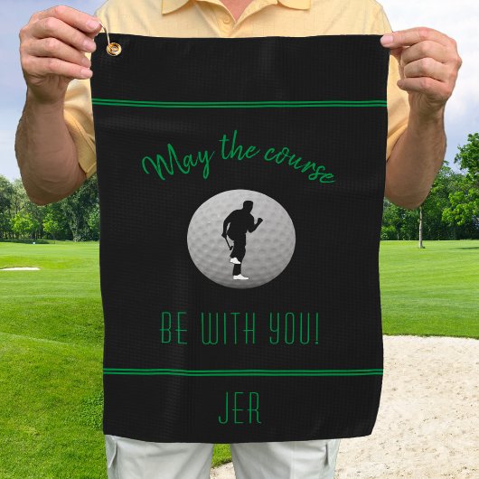 Golfer Golf Course Black Funny Modern Monogrammed Golfhanddoek