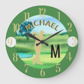 Golfer Golf Course Custom Name 3-D Monogram Grote Klok (Voorkant)