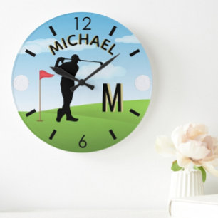 Golfer Golf Course Custom Name 3-D Monogram Grote Klok